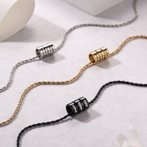 MeMeDIY Personalized Necklace 2/3/4/5/6 Charm Beads Custom Engraving Initial Name Date for Men Women Boyfriend Girlfriend Stainless Steel Adjustable Chain anniversary...