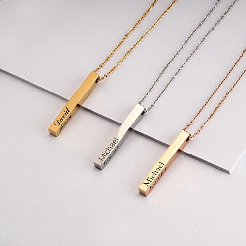 MeMoShe Custom Name Necklace Personalized 3D Engraved Bar 18K Gold Plated Customized Name Jewelry with Adjustable Chain Charm Birthday Gifts for Women Men