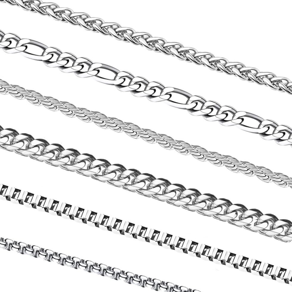 Mens Necklace Chain, 6 Pcs Men's Stainless Steel Chain Necklace Jewelry Set Gift for Men Women