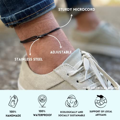 Mens Surfer Anklet with Snap Hook Clasp - Ankle Bracelet Men or Women - Handmade Beach Jewelry - Music Festival Accessories - Waterproof & Adjustable - Thin String Rope Anklet...