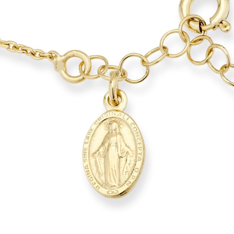 Miabella 18K Gold Over Sterling Silver Italian Rosary Cross Bead Charm Link Chain Bracelet for Women, Adjustable, 925 Made in Italy
