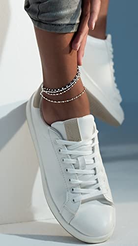 Miabella 925 Sterling Silver Diamond-Cut Oval and Round Bead Ball Chain Anklet Ankle Bracelet for Women, Made in Italy
