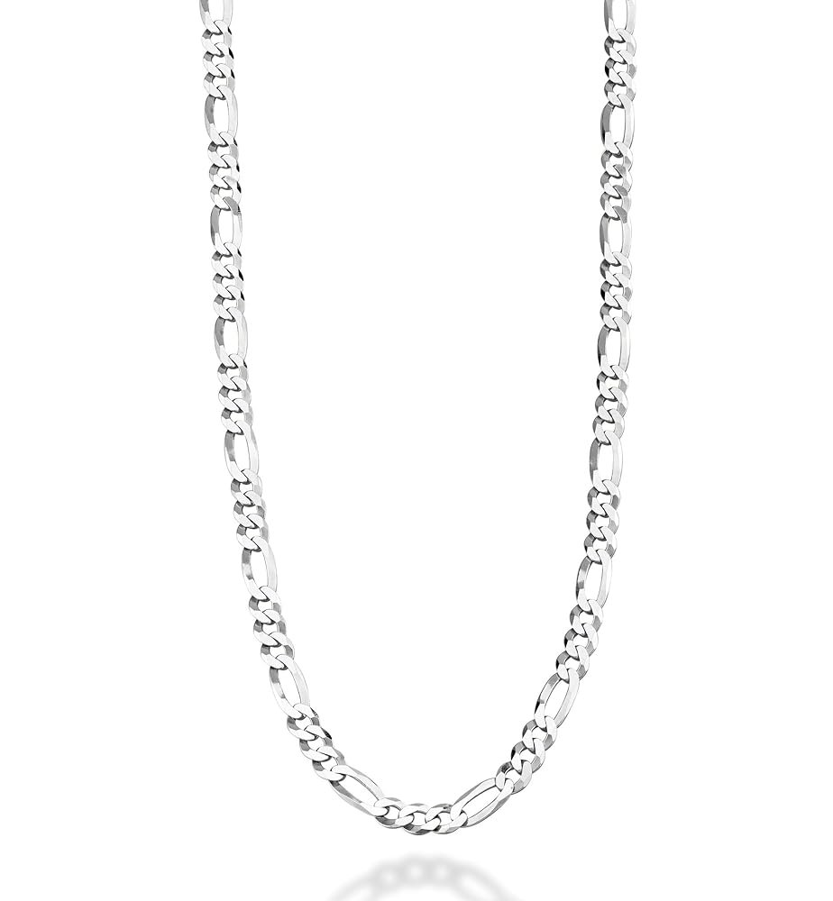 Miabella 925 Sterling Silver Italian 5mm Diamond-Cut Figaro Link Chain Necklace for Women Men, Made in Italy
