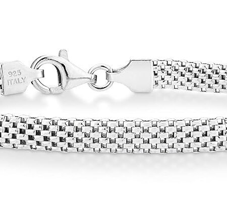 Miabella 925 Sterling Silver Italian 5mm Mesh Link Chain Bracelet for Women, Made in Italy