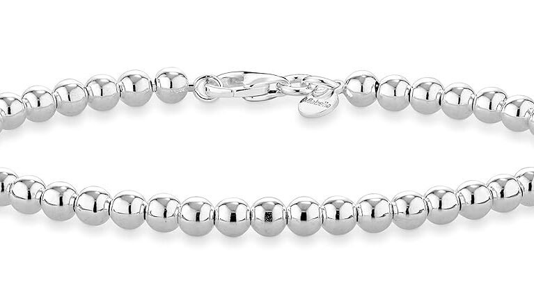 Miabella 925 Sterling Silver Italian Handmade 4mm Bead Ball Strand Chain Bracelet for Women 6.5, 7, 7.5, 8 Inch Made in Italy