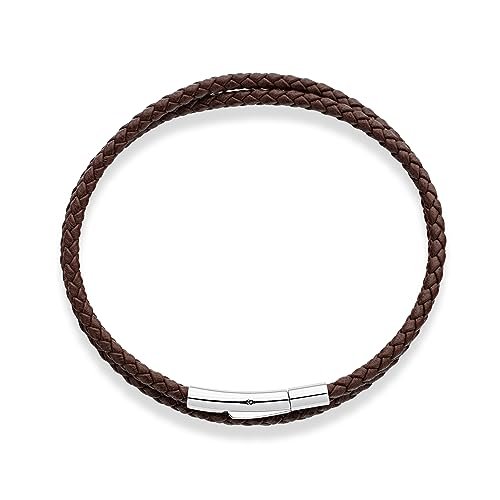 Miabella Genuine Italian Double Wrap Braided Leather Bracelet for Men Women, Stainless Steel Clasp, Made in Italy