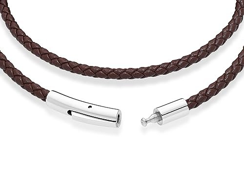 Miabella Genuine Italian Double Wrap Braided Leather Bracelet for Men Women, Stainless Steel Clasp, Made in Italy