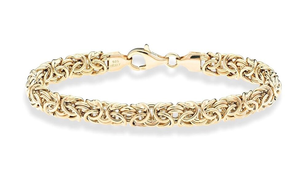 Miabella Italian 18K Gold Over Sterling Silver Byzantine Bracelet for Women, Handmade in Italy