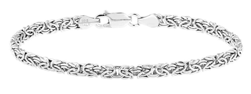 Miabella Italian 925 Sterling Silver or 18K Gold Over Silver 4mm Byzantine Link Chain Anklet Ankle Bracelet for Women, Made in Italy