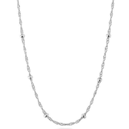 Miabella Italian 925 Sterling Silver Singapore Bead Chain Station Necklace for Women, Made in Italy