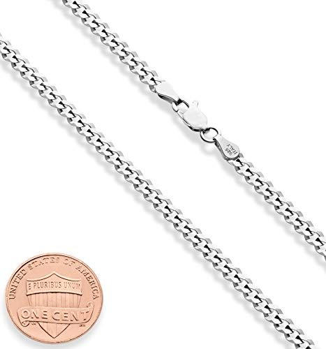 Miabella Italian Solid 925 Sterling Silver 3.5mm Diamond Cut Cuban Link Curb Chain Necklace for Women Men, Made in Italy