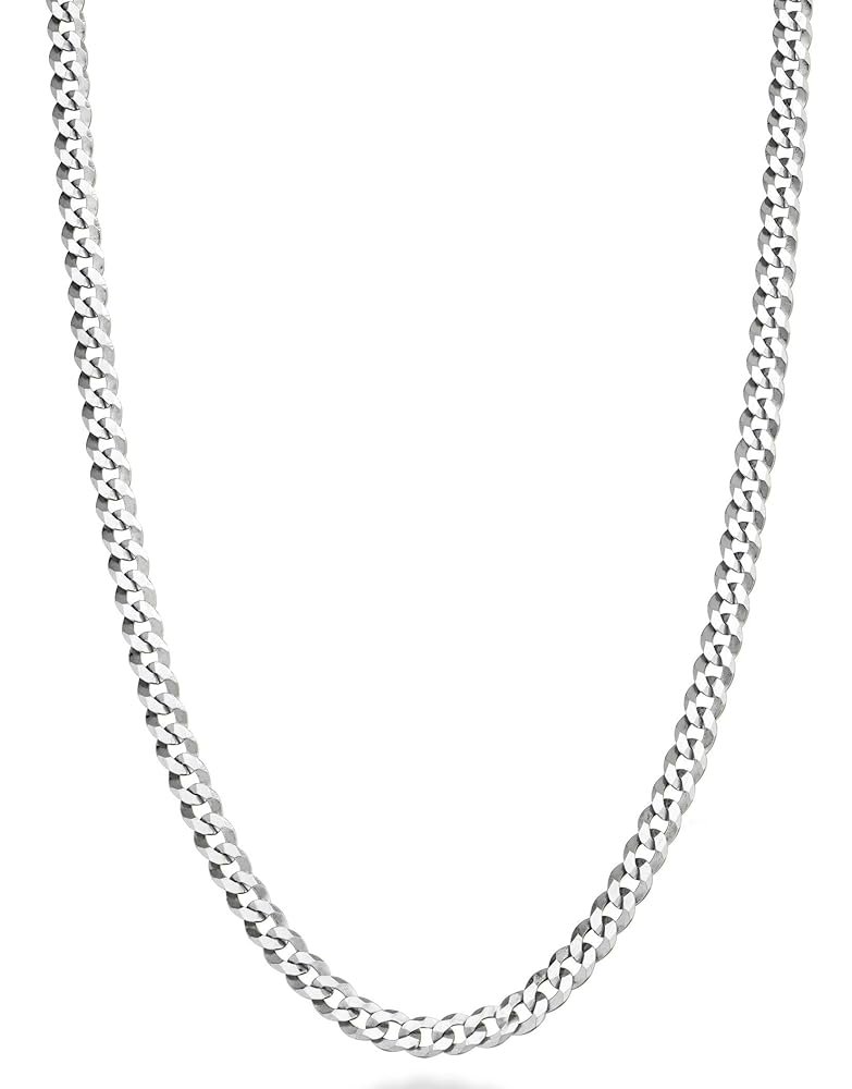 Miabella Italian Solid 925 Sterling Silver 3.5mm Diamond Cut Cuban Link Curb Chain Necklace for Women Men, Made in Italy