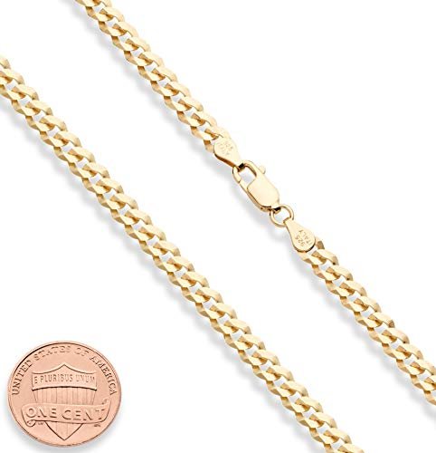 Miabella Solid 18K Gold Over 925 Sterling Silver Italian 5mm Diamond-Cut Cuban Link Curb Chain Necklace for Women Men, Made in Italy