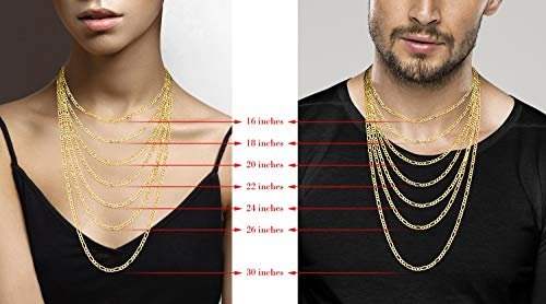 Miabella Solid 18K Gold Over Sterling Silver Italian 5mm Diamond-Cut Figaro Link Chain Necklace for Women Men, 925 Made in Italy