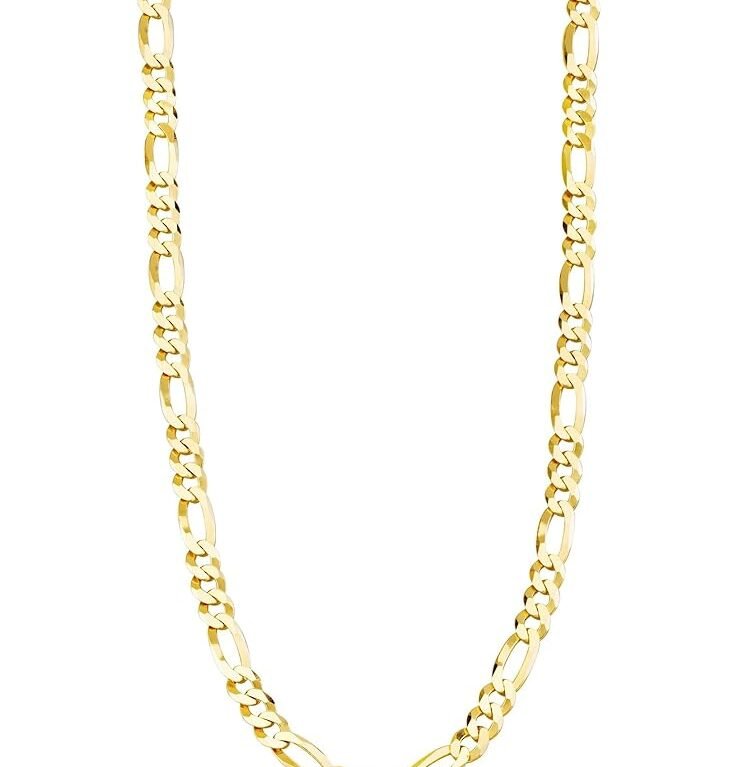 Miabella Solid 18K Gold Over Sterling Silver Italian 5mm Diamond-Cut Figaro Link Chain Necklace for Women Men, 925 Made in Italy