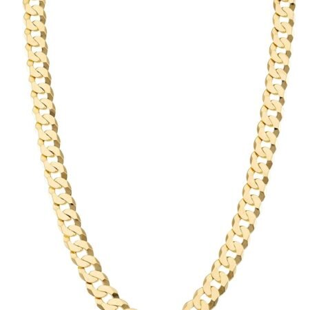 Miabella Solid 18K Gold Over Sterling Silver Italian 7mm Diamond-Cut Cuban Link Curb Chain Necklace for Men Women