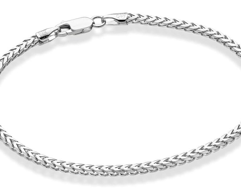 Miabella Solid 925 Sterling Silver Italian 2.5mm Franco Square Box Link Chain Bracelet for Men Women, Made in Italy