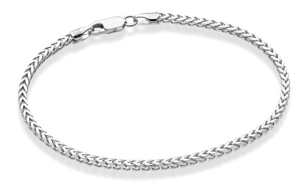 Miabella Solid 925 Sterling Silver Italian 2.5mm Franco Square Box Link Chain Bracelet for Men Women, Made in Italy