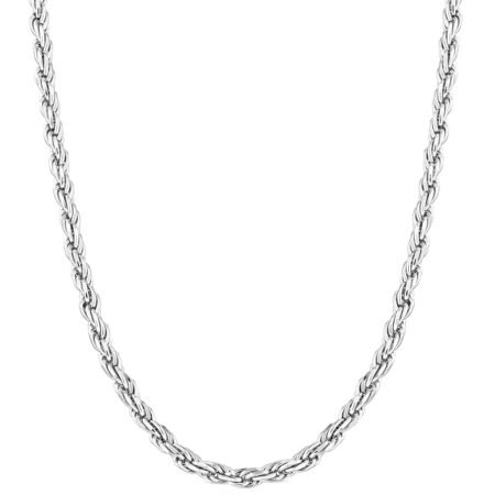 Miabella Solid 925 Sterling Silver Italian 2mm, 3mm Diamond-Cut Braided Rope Chain Necklace for Men Women, 925 Sterling Silver Made in Italy