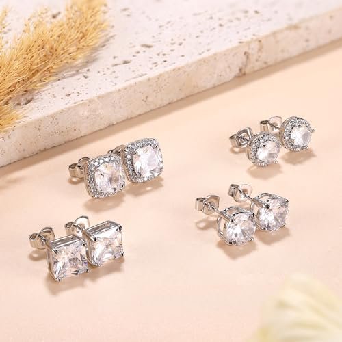 MILACOLATO Cubic Zirconia Stud Earrings for Women Men | 18K Gold Plated Hypoallergenic Sterling Silver Post Earrings | Big Brilliant Simulated Diamond CZ Halo Stud Earrings for...