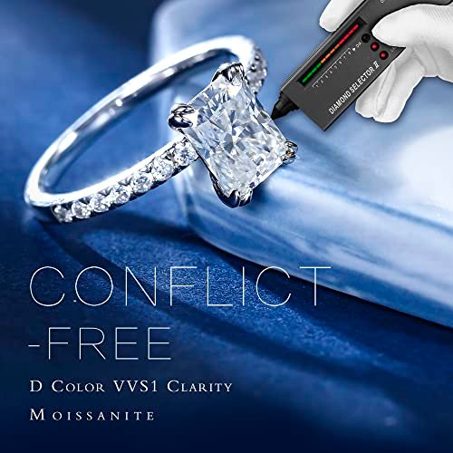 MOOSEA 2ct Radiant Cut Moissanite Rings for Women - D Color VVS1 Clarity Lab Created Diamond Wedding Rings for Women 14K White Gold Plated Moissanite Engagement Rings for Women...