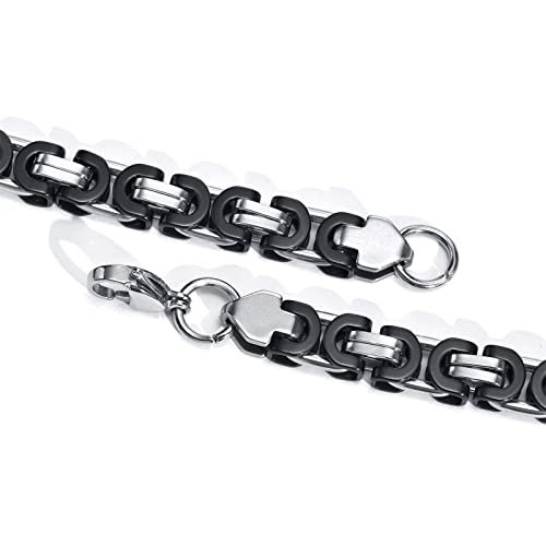 MPRAINBOW Flat Byzantine Bracelet Necklace Sets - Punk Cool Link Chain Bracelet & Necklace,316L Stainless Steel 6/8/10/11mm Width 24 inch Length Chain for Men Women,Hip Hop Jewelry