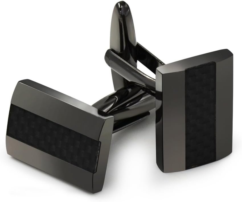 Mr.Van Handcrafted Carbon Fiber Cufflinks Rhodium Plated Cuff Links Set Business Christmas Gift