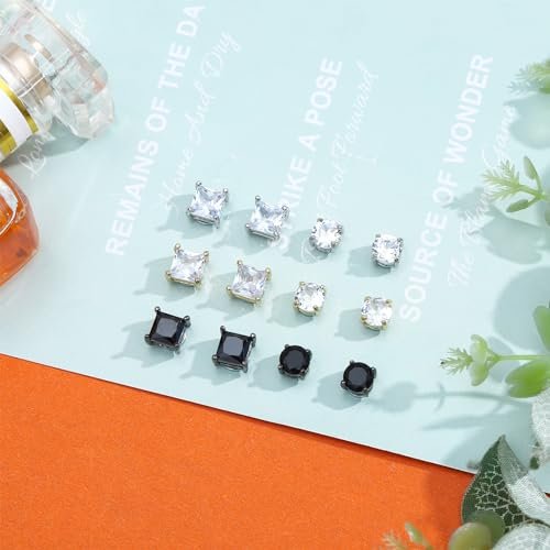 NEWITIN 6 Pairs Stainless Steel Magnetic Stud Earrings for Men Magnetic Earrings Men Clip on Earrings Non Piercing Earrings Unisex CZ Magnetic Earrings Diamond Earrings for...