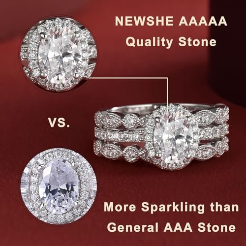 Newshe Jewellery Engagement Sets AAAAA Cz Wedding Rings for Women 925 Sterling Silver 3pcs Round White Size 4-13