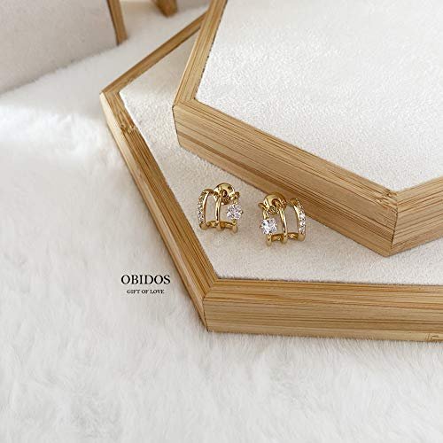 Obidos 14K Gold Plated Triple Huggie Illusion Stud Earrings | Double Huggie Hoop Earrings for One Hole | Gold Hoop Earrings for Women