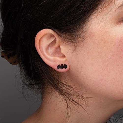 Officially Licensed Hypoallergenic DC Comics Batman "The Dark Knight" Cut Stainless Steel Stud Earrings, Unisex, One Size