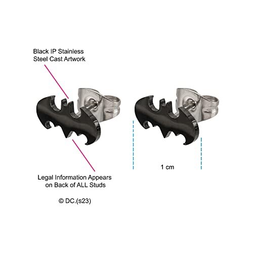 Officially Licensed Hypoallergenic DC Comics Batman "The Dark Knight" Cut Stainless Steel Stud Earrings, Unisex, One Size