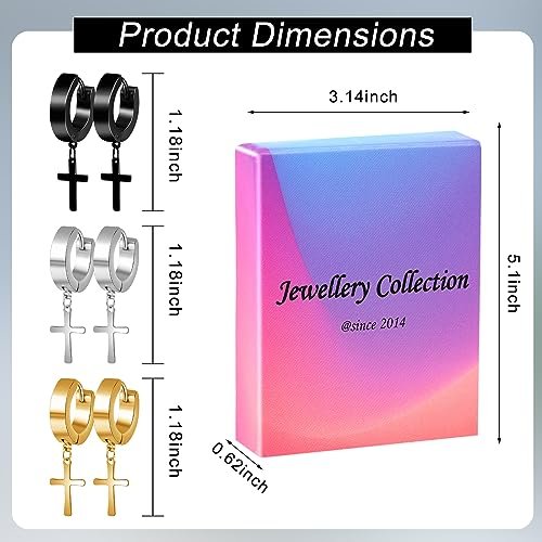 ONESING 21 Pairs Stainless Steel Earrings for Men Inlaid Cross Dangle Hinged Earrings Hoop CZ Stud Hypoallergenic Earrings Huggie Earrings Set for Women Men Ear Piercing Jewelry...