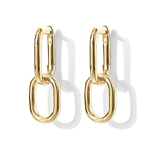 PAVOI 14K Gold Convertible Link Huggie Earrings for Women | Paperclip Link Statement Earrings | Cubic Zirconia Two-Toned Rope Drop Dangle Earrings