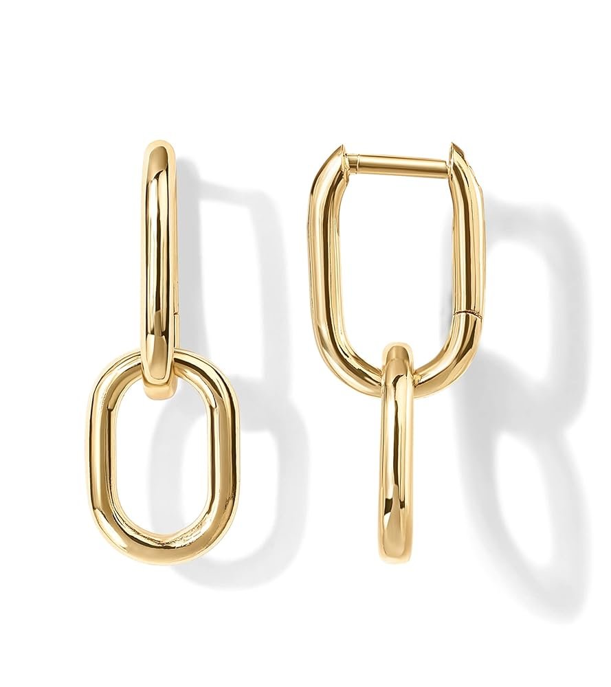 PAVOI 14K Gold Convertible Link Huggie Earrings for Women | Paperclip Link Statement Earrings | Cubic Zirconia Two-Toned Rope Drop Dangle Earrings