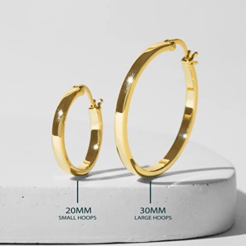 PAVOI 14K Gold Plated 925 Sterling Silver Post Lightweight Hoops | 20mm - 30mm Earring | Gold Hoop Earrings for Women