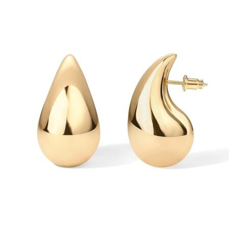 PAVOI 14K Gold Plated 925 Sterling Silver Post Teardrop Chunky Hoop Earrings | Lightweight Drop Earrings for Women | Designer Dupe Earrings