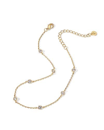 PAVOI 14K Gold Plated Charm Link Chain Anklets for Women | Dainty Cubic Zirconia Boho Dot Evil Eye Star Station Solitaire Pearl Beaded Festival Adjustable Gold Anklets