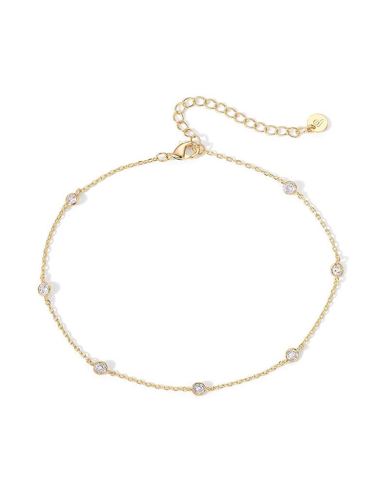 PAVOI 14K Gold Plated Charm Link Chain Anklets for Women | Dainty Cubic Zirconia Boho Dot Evil Eye Star Station Solitaire Pearl Beaded Festival Adjustable Gold Anklets
