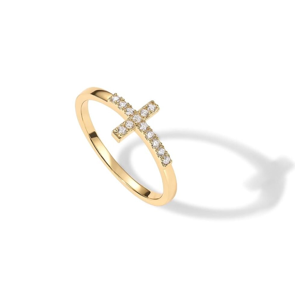 PAVOI 14K Gold Plated CZ Cross Ring | Eternity Promise Ring for Her | Infinity Wedding Band Ring