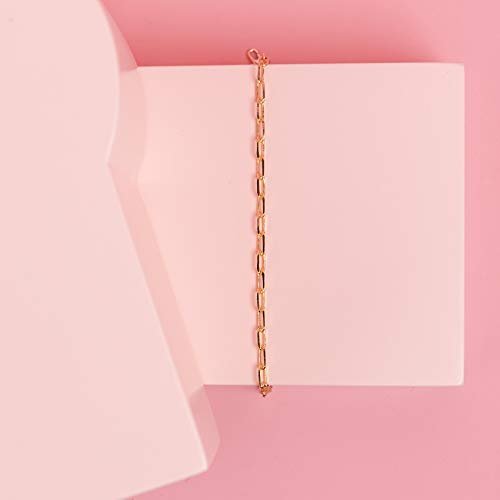 PAVOI 14K Gold Plated Paperclip/Curb/Figaro Chain Adjustable Bracelet for Women