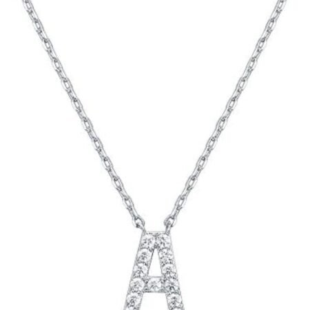 PAVOI 14K White Gold Plated Cubic Zirconia Initial Necklace | Letter Dainty Necklaces for Women