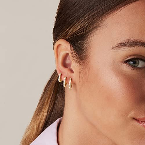 PAVOI 18K Gold Plated 925 Sterling Silver Post, 3 Pairs Small Gold Hoop Earrings Set | Mini Cartilage Helix Huggie Hoop Pack for Women Men 8mm 10mm 12mm