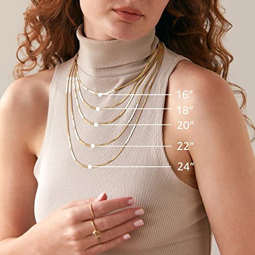 PAVOI Italian Solid 925 Sterling Silver, 22K Gold Plated Chain Necklaces | Snake, Square Box, Cable, Super Flex Curb, Miami Cuban and Rope Diamond-Cut Herringbone Necklace for...