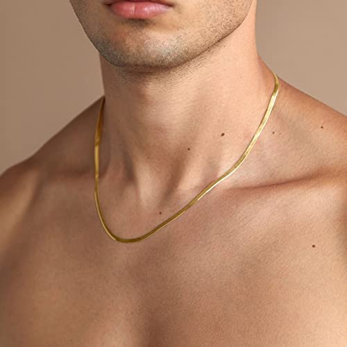 PAVOI Italian Solid 925 Sterling Silver, 22K Gold Plated Chain Necklaces | Snake, Square Box, Cable, Super Flex Curb, Miami Cuban and Rope Diamond-Cut Herringbone Necklace for...