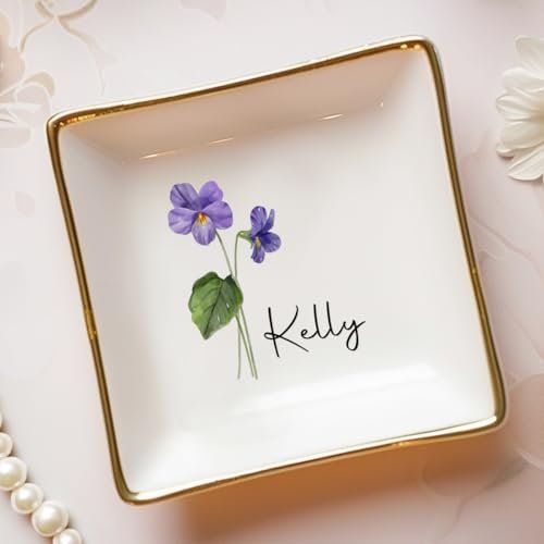 Pawfect House Friends Are Flowers That Never Fade, Personalized Jewelry Dish With Birth Month Flower, Anniversary, Birthday Gifts For Sister, Ring Holder Dish, Bestie Gifts For...