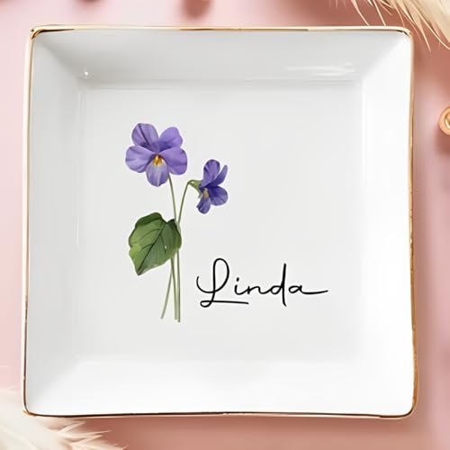 Pawfect House Friends Are Flowers That Never Fade, Personalized Jewelry Dish With Birth Month Flower, Anniversary, Birthday Gifts For Sister, Ring Holder Dish, Bestie Gifts For...