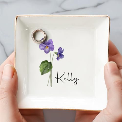 Pawfect House Friends Are Flowers That Never Fade, Personalized Jewelry Dish With Birth Month Flower, Anniversary, Birthday Gifts For Sister, Ring Holder Dish, Bestie Gifts For...