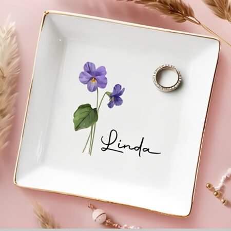 Pawfect House Friends Are Flowers That Never Fade, Personalized Jewelry Dish With Birth Month Flower, Anniversary, Birthday Gifts For Sister, Ring Holder Dish, Bestie Gifts For...