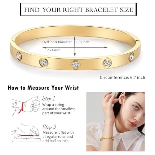 PDWZNBA 18K Gold Plated Love Friendship Bracelet with Cubic Zirconia Stones Bangle Cuff Best Gifts with Crystal for Mother's Day Valentine's Day Wedding Couples and Birthdays